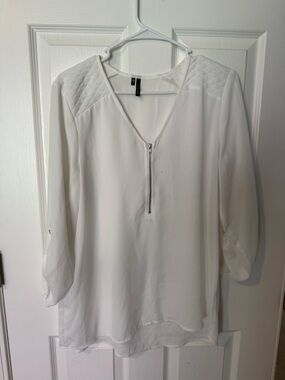 Maurices White V-Neck Zip Front Blouse